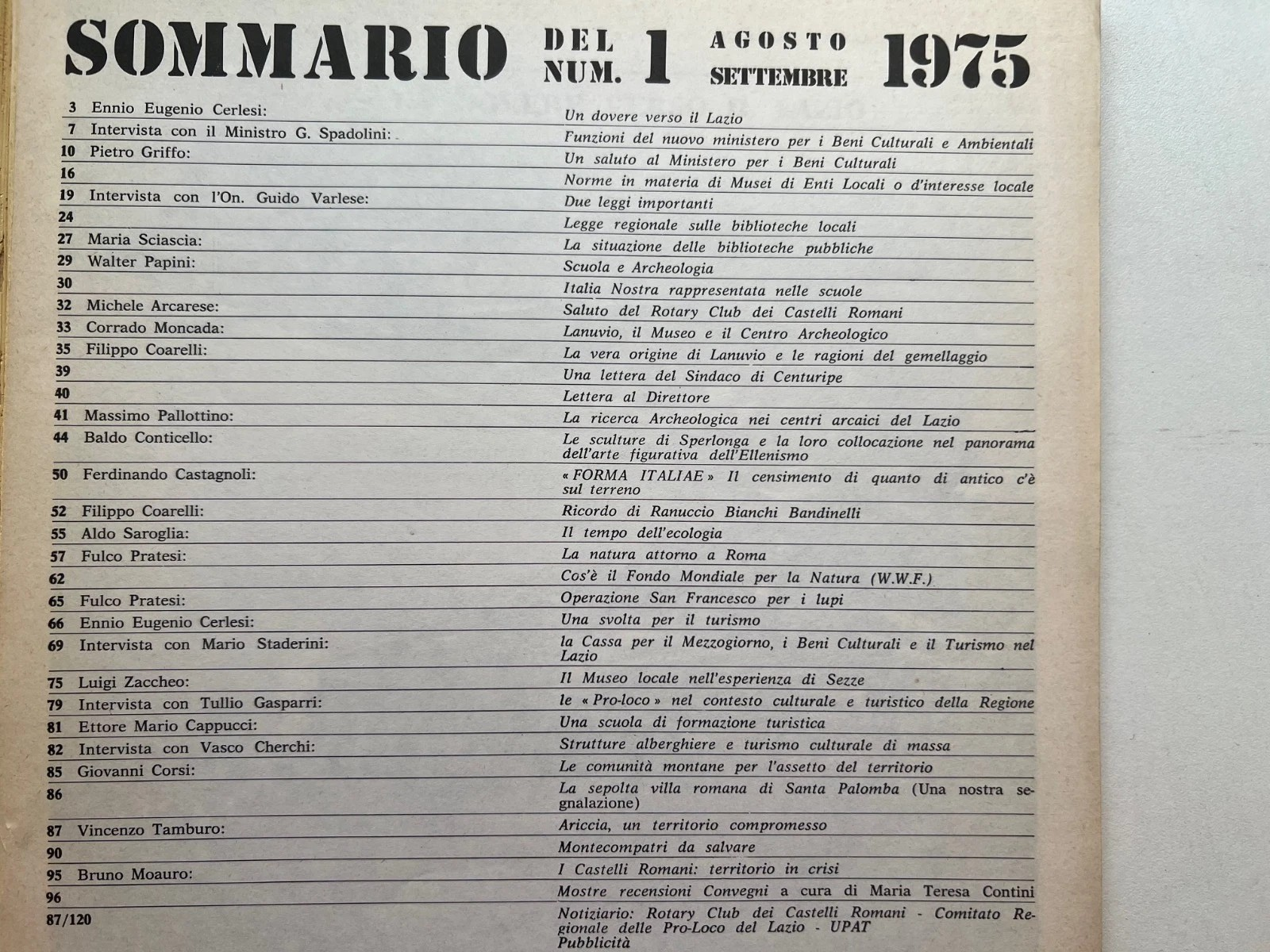 ARCHEOLOGIA E SOCIETA' N. 1 AGOSTO SETTEMBRE 1975 SPERLONGA SEZZE ARICCIA MONTEC
