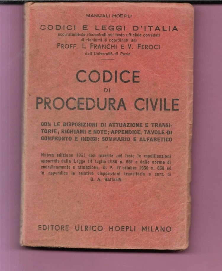 FRANCHI - FEROCI CODICE DI PROCEDURA CIVILE 1951 MANUALI HOEPLI