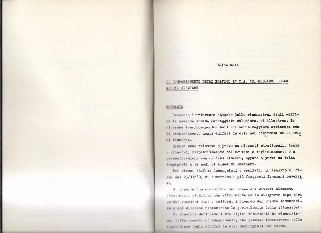 COMPORTAMENTO DEGLI EDIFICI IN CEMENTO ARMATO ALLE AZIONI SISMICHE G. MELE 1981
