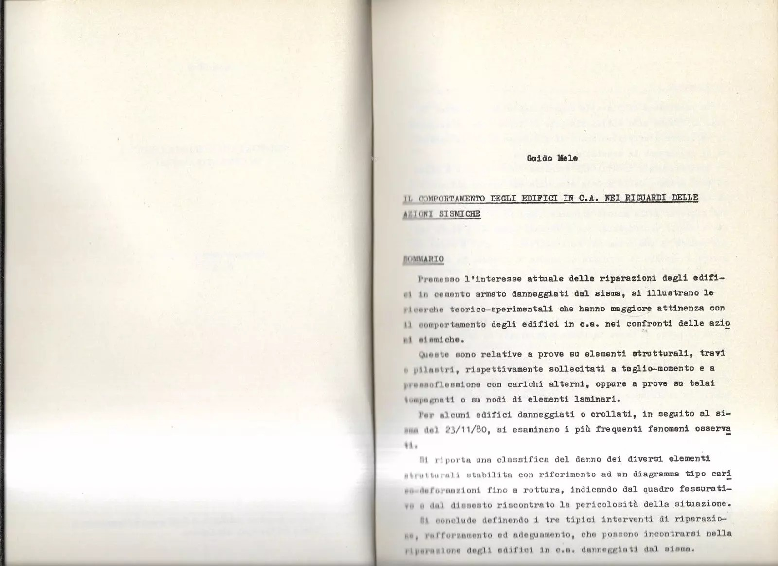 COMPORTAMENTO DEGLI EDIFICI IN CEMENTO ARMATO ALLE AZIONI SISMICHE G. MELE 1981