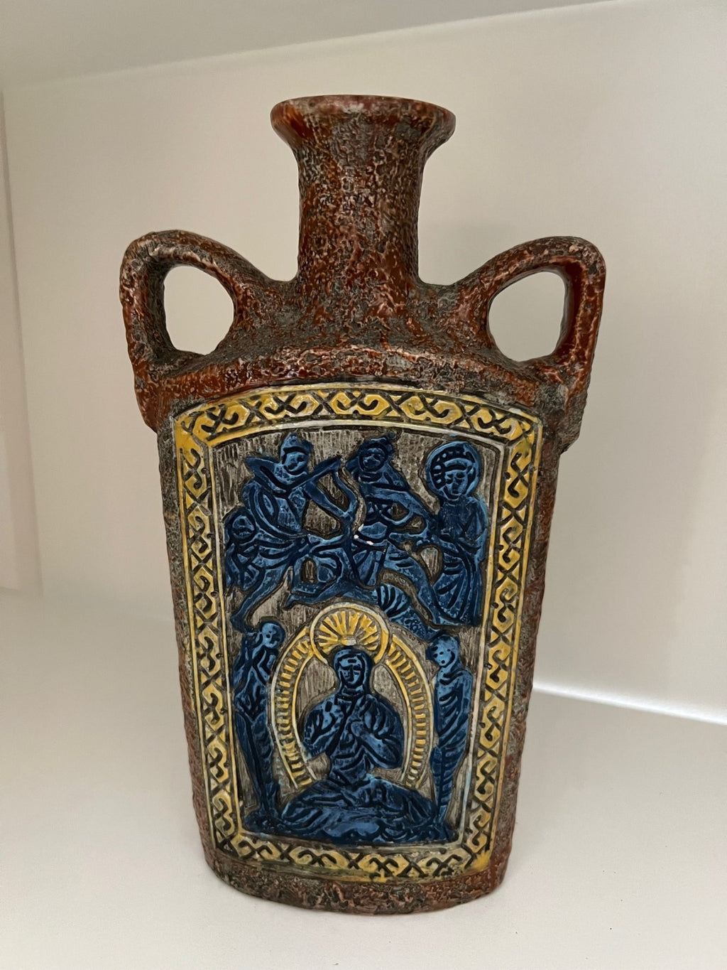 BOTTIGLIA IN CERAMICA VINTAGE ANNI 60/70 ELISIR CUCCHI IMMAGINE RELIGIOSA