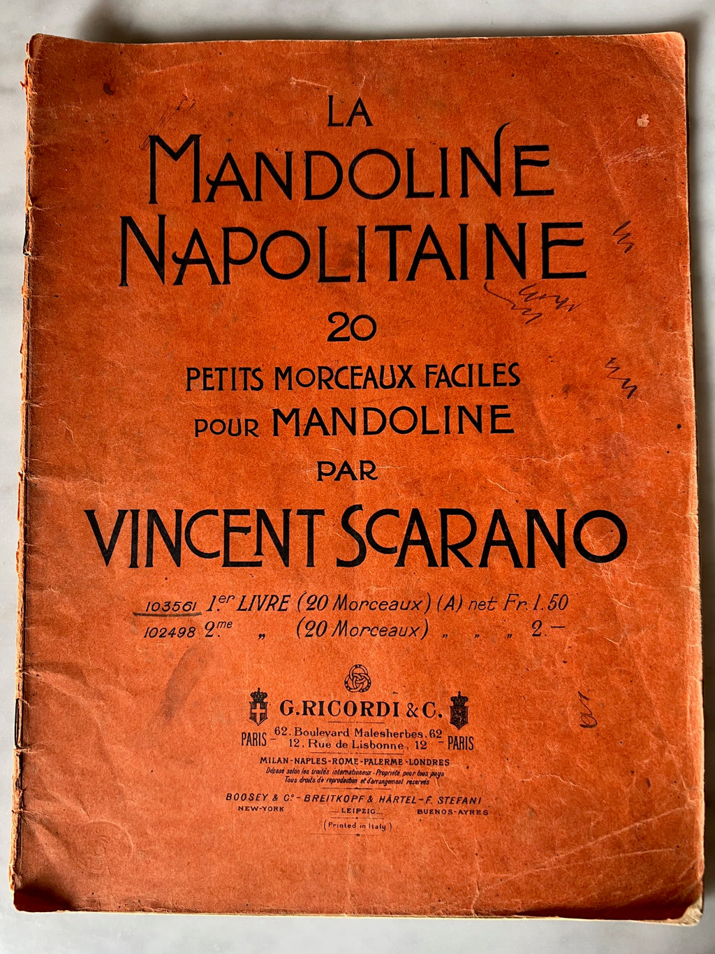 V. Scarano La Mandoline Napolitaine Ricordi 1880 Spartiti Mandolino Napoletano