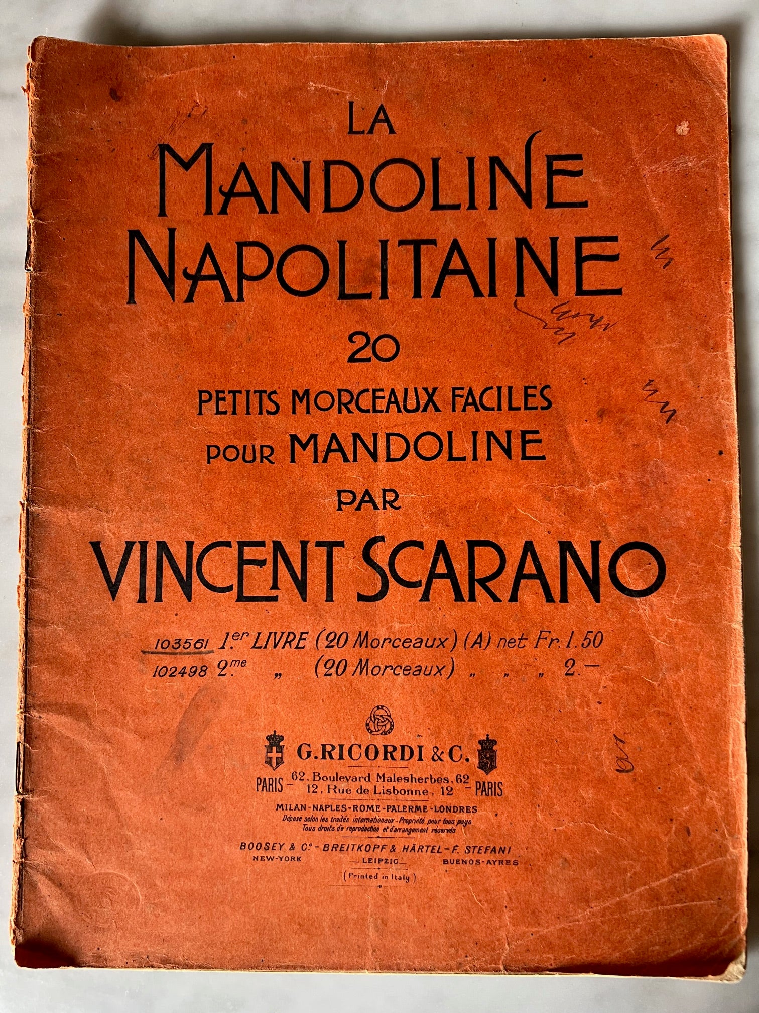 V. Scarano La Mandoline Napolitaine Ricordi 1880 Spartiti Mandolino Napoletano