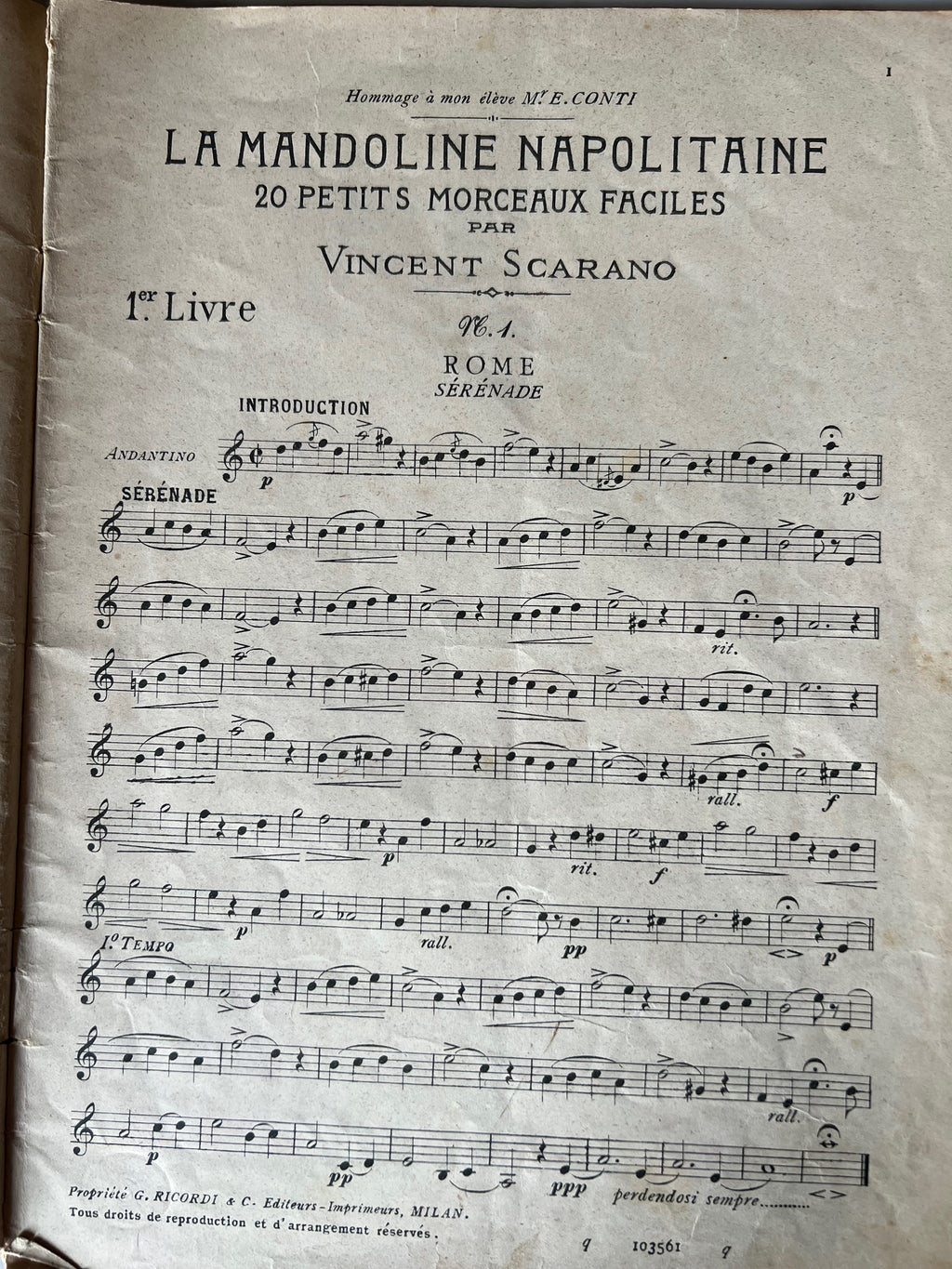V. Scarano La Mandoline Napolitaine Ricordi 1880 Spartiti Mandolino Napoletano