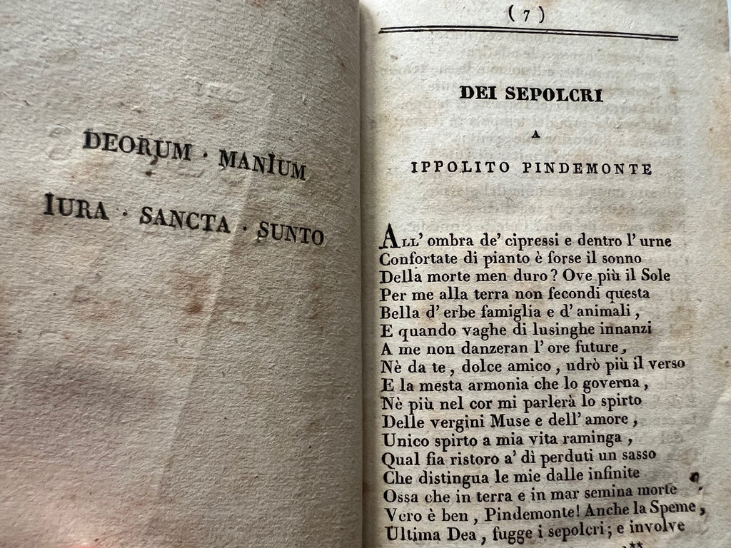 I SEPOLCRI DI UGO FOSCOLO - I SEPOLCRI DI IPPOLITO PINDEMONTE 1830 NAPOLI