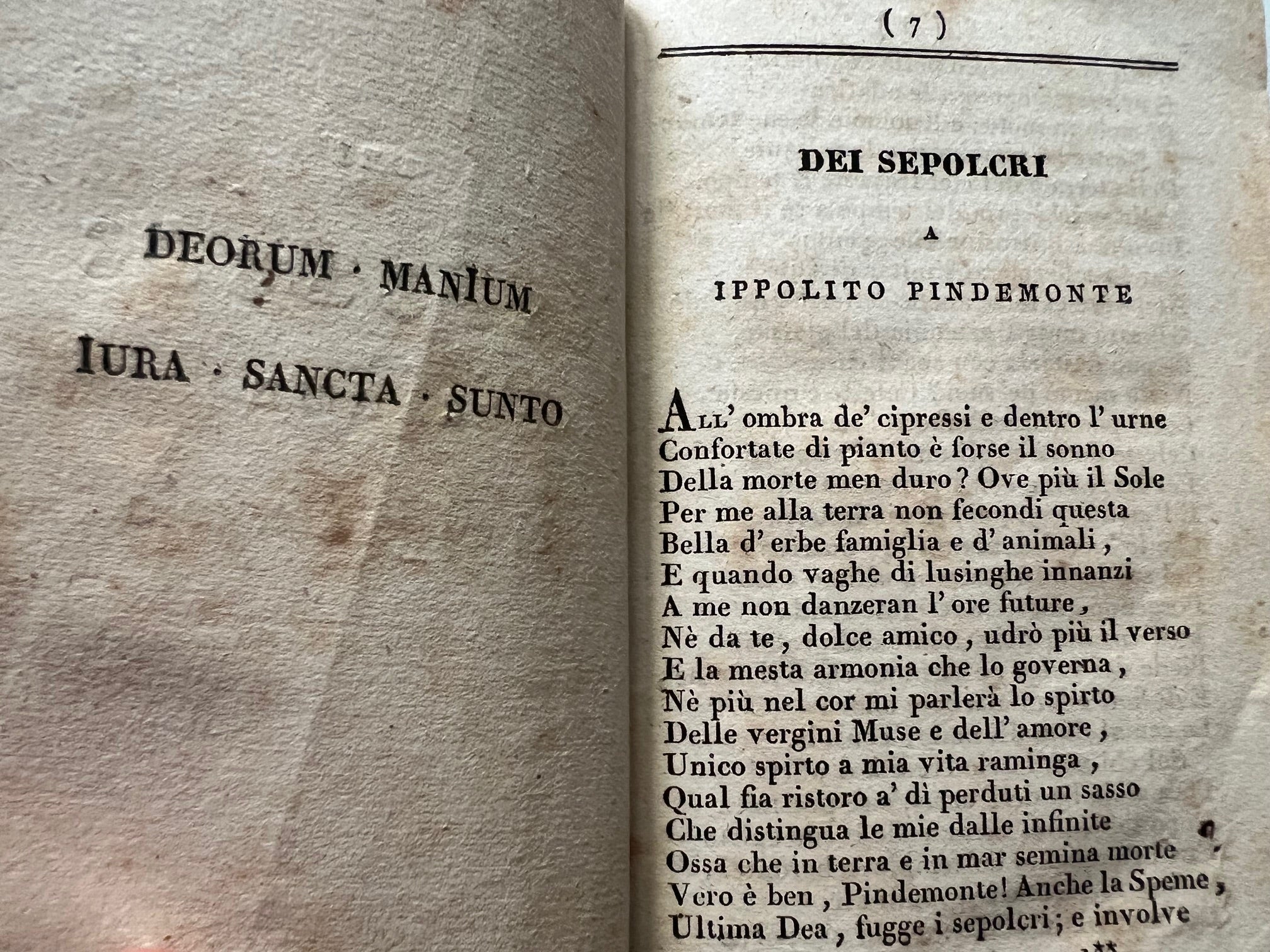 I SEPOLCRI DI UGO FOSCOLO - I SEPOLCRI DI IPPOLITO PINDEMONTE 1830 NAPOLI